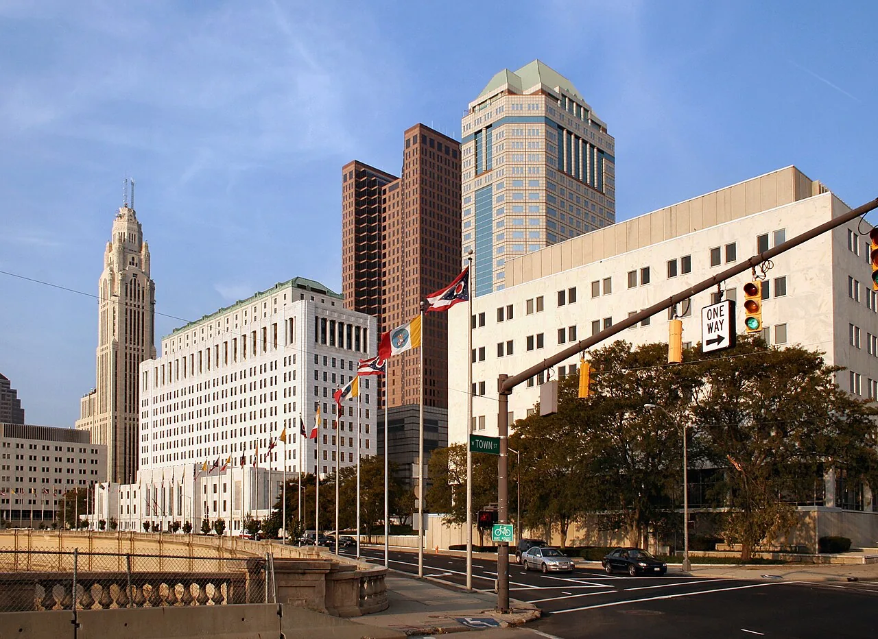 Columbus Ohio skyline photographed in 2005, an illustrative city context image