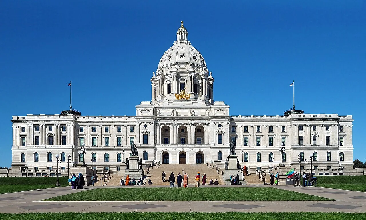 Minnesota State Capitol photographed during a separate small Somali-American demonstration in 2017, not the 2026 Somali Day